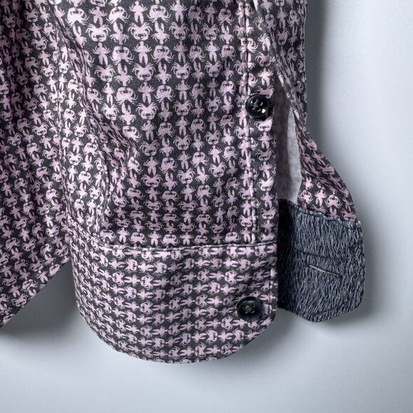 Brooklyn Brigade Shirt Mens Medium Gray Pink Crab Print Cotton Nautical Coastal - Picture 9 of 16